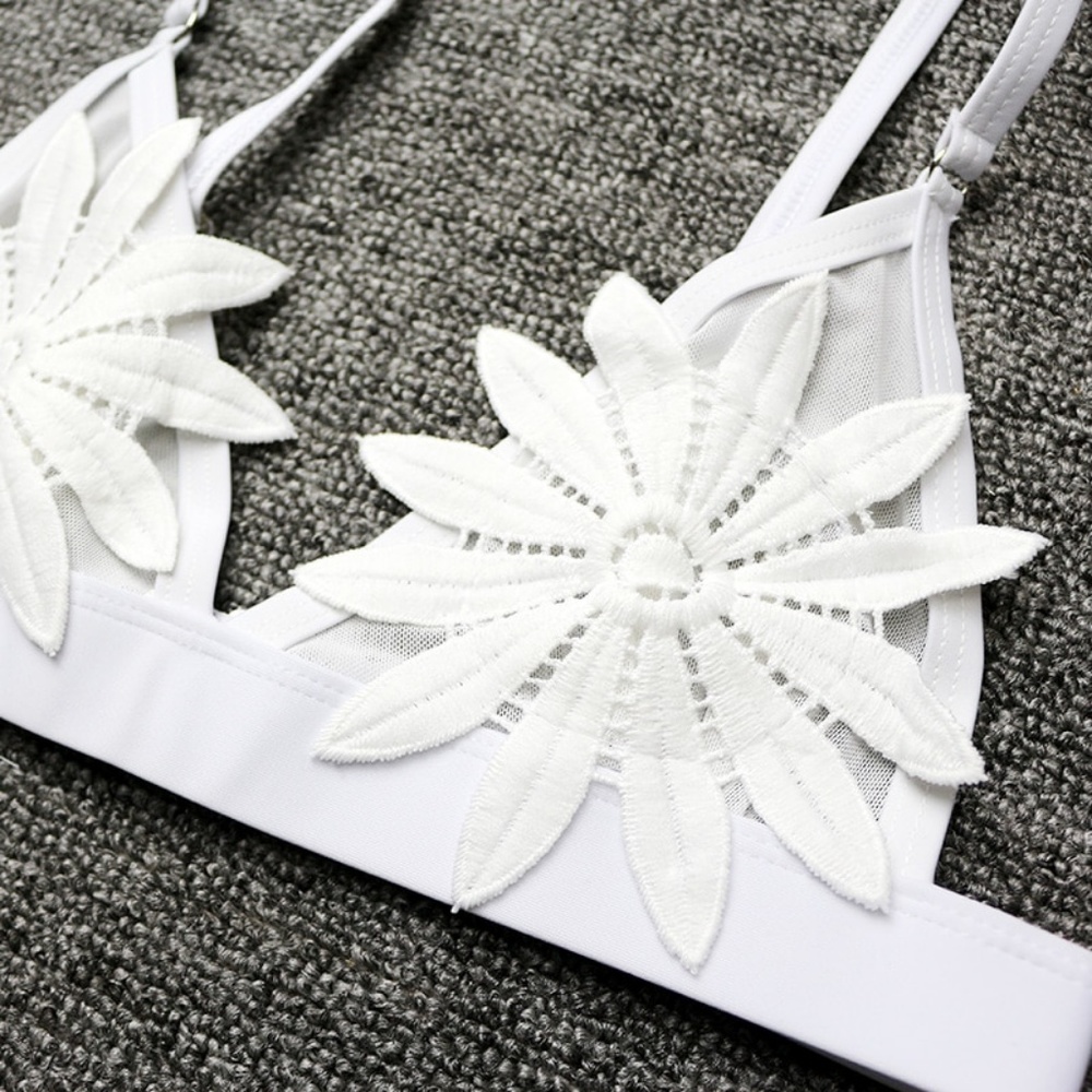 5⭐️ NEW Flower White Nude Sheer Bikini Swimsuit - Picture 5 of 7